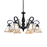 Lámpara de araña vintage de cono de cristal beige con patrón de rombos/hojas, ideal para iluminación interior de sala de estar